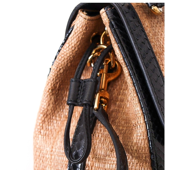 DOLCE & GABBANA Exotic Python Beige Raffia Designer Satchel Shoulder Han… - Picture 8 of 9